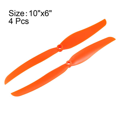 Harfington Uxcell RC Propellers  1060 10x6 Inch 2-Vane Fixed-Wing for Airplane Toy, Nylon Orange 4pcs with Adapter Rings