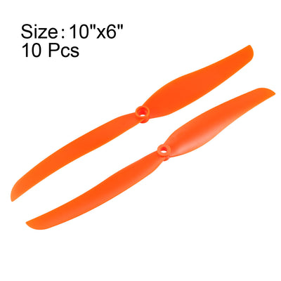 Harfington Uxcell RC Propellers  1060 10x6 Inch 2-Vane Fixed-Wing for Airplane Toy, Nylon Orange 10pcs with Adapter Rings