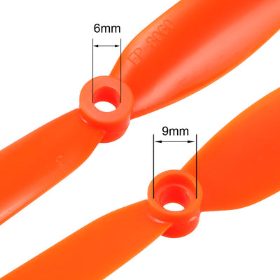 Harfington Uxcell RC Propellers  8060 8x6 Inch 2-Vane Fixed-Wing for Airplane, Nylon Orange 4pcs with Adapter Rings
