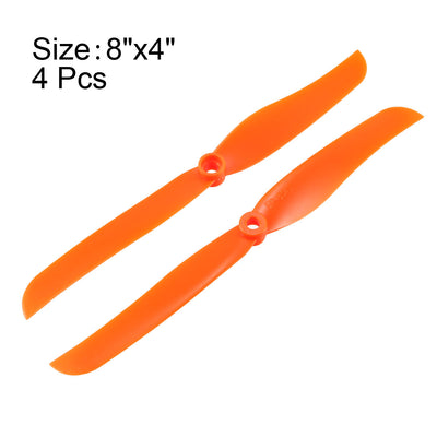 Harfington Uxcell RC Propellers  8040 8x4 Inch 2-Vane Fixed-Wing for Airplane Toy, Nylon Orange 4pcs with Adapter Rings