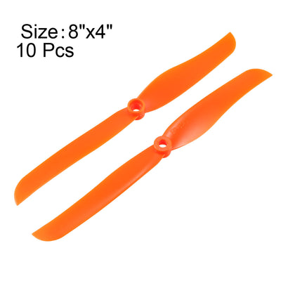 Harfington Uxcell RC Propellers  8040 8x4 Inch 2-Vane Fixed-Wing for Airplane Toy, Nylon Orange 10pcs with Adapter Rings