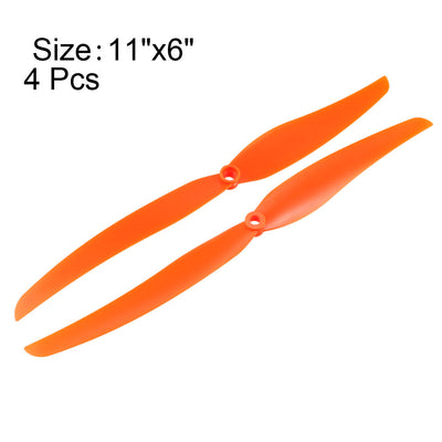 Harfington Uxcell RC Propellers  1160 11x6 Inch 2-Vane Fixed-Wing for Airplane Toy, Nylon Orange 4pcs with Adapter Rings