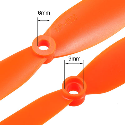 Harfington Uxcell RC Propellers  1160 11x6 Inch 2-Vane Fixed-Wing for Airplane Toy, Nylon Orange 4pcs with Adapter Rings