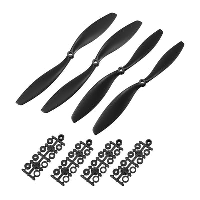 Harfington Uxcell RC Propellers  C 1045 10x4.5 Inch 2-Vane Fixed-Wing for Airplane Toy, Nylon Black 2 Pairs with Adapter Rings
