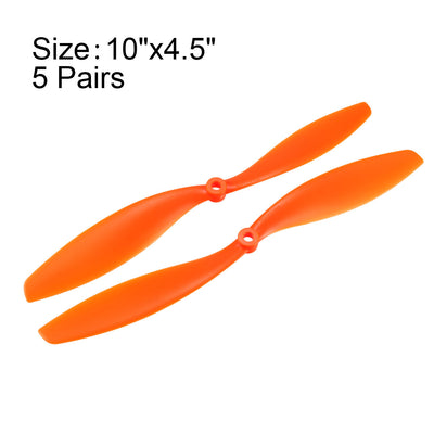 Harfington Uxcell RC Propellers  C 1045 10x4.5 Inch 2-Vane Fixed-Wing for Airplane Toy, Nylon Orange 5 Pairs with Adapter Rings