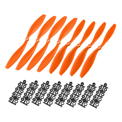 Harfington Uxcell RC Propellers  C 1045 10x4.5 Inch 2-Vane Fixed-Wing for Airplane Toy, Nylon Orange 4 Pairs with Adapter Rings