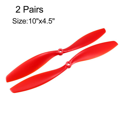 Harfington Uxcell RC Propellers  C 1045 10x4.5 Inch 2-Vane Fixed-Wing for Airplane Toy, Nylon Red 2 Pairs with Adapter Rings