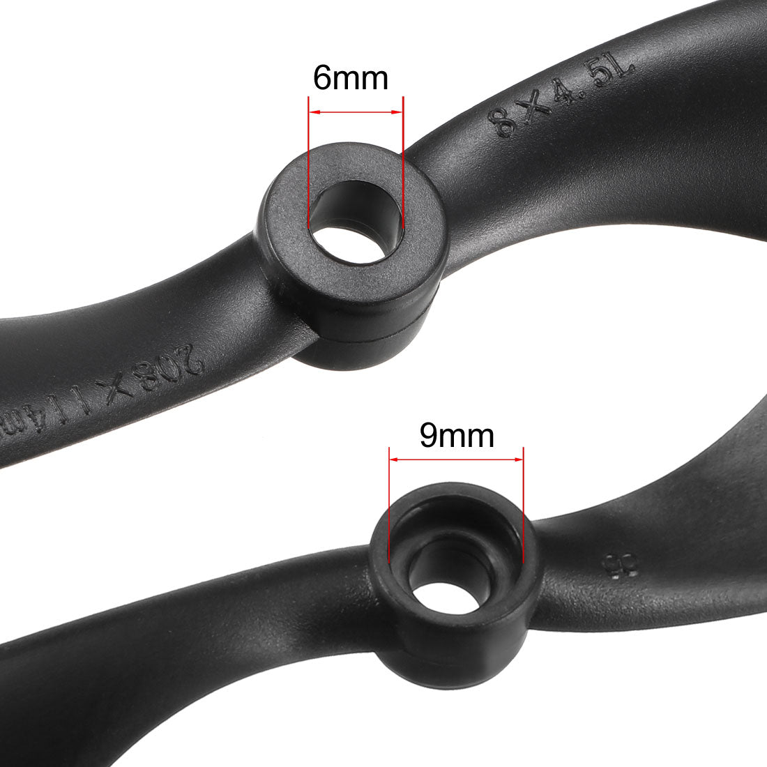 uxcell Uxcell RC Propellers  C 8045 8x4.5 Inch 2-Vane Fixed-Wing for Airplane Toy, Nylon Black 2 Pairs with Adapter Rings