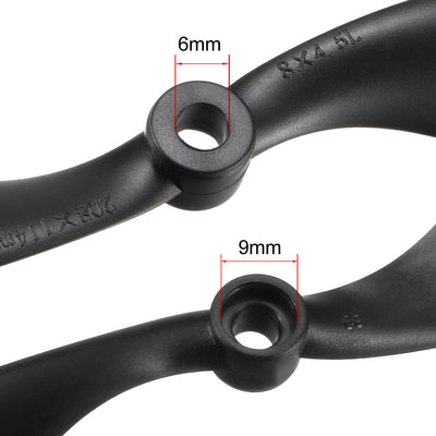 Harfington Uxcell RC Propellers  C 8045 8x4.5 Inch 2-Vane Fixed-Wing for Airplane Toy, Nylon Black 2 Pairs with Adapter Rings