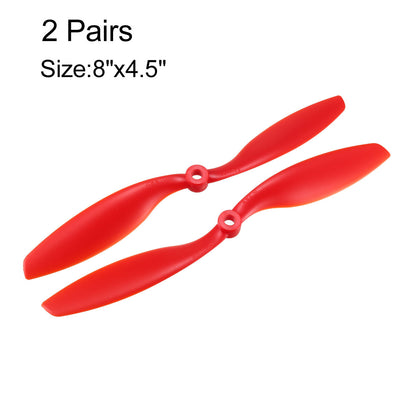 Harfington Uxcell RC Propellers  C 8045 8x4.5 Inch 2-Vane Fixed-Wing for Airplane Toy, Nylon Red 2 Pairs with Adapter Rings