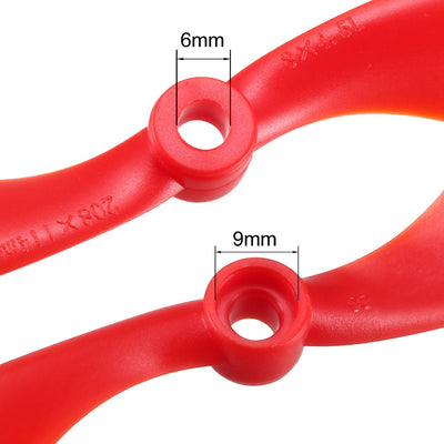 Harfington Uxcell RC Propellers  C 8045 8x4.5 Inch 2-Vane Fixed-Wing for Airplane Toy, Nylon Red 2 Pairs with Adapter Rings
