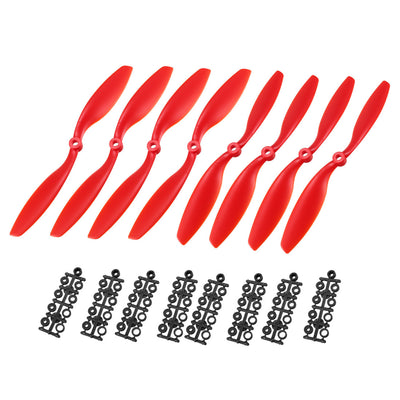 Harfington Uxcell RC Propellers  C 8045 8x4.5 Inch 2-Vane Fixed-Wing for Airplane Toy, Nylon Red 4 Pairs with Adapter Rings