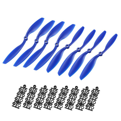 Harfington Uxcell RC Propellers  C 8045 8x4.5 Inch 2-Vane Fixed-Wing for Airplane Toy, Nylon Blue 4 Pairs with Adapter Rings