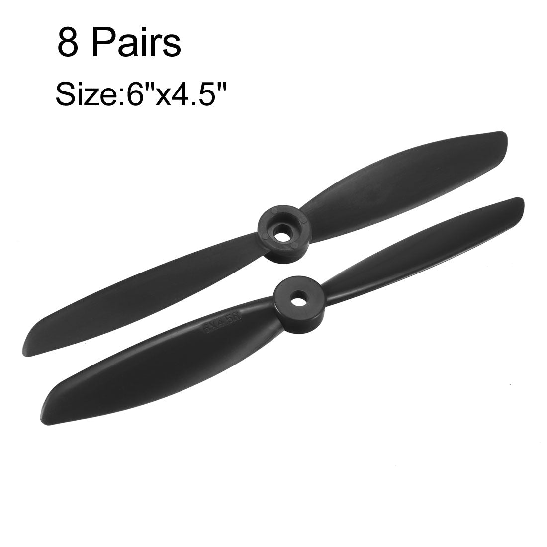 uxcell Uxcell RC Propellers  C 6045 6x4.5 Inch 2-Vane Quadcopter for Airplane Toy, Nylon Black 8 Pairs with Adapter Rings