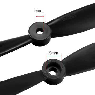 Harfington Uxcell RC Propellers  C 6045 6x4.5 Inch 2-Vane Quadcopter for Airplane Toy, Nylon Black 8 Pairs with Adapter Rings