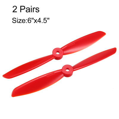 Harfington Uxcell RC Propellers  C 6045 6x4.5 Inch 2-Vane Quadcopter for Airplane Toy, Nylon Red 2 Pairs with Adapter Rings