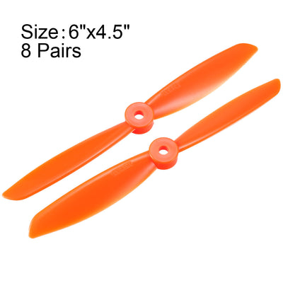 Harfington Uxcell RC Propellers  C 6045 6x4.5 Inch 2-Vane Quadcopter for Airplane Toy, Nylon Orange 8 Pairs with Adapter Rings