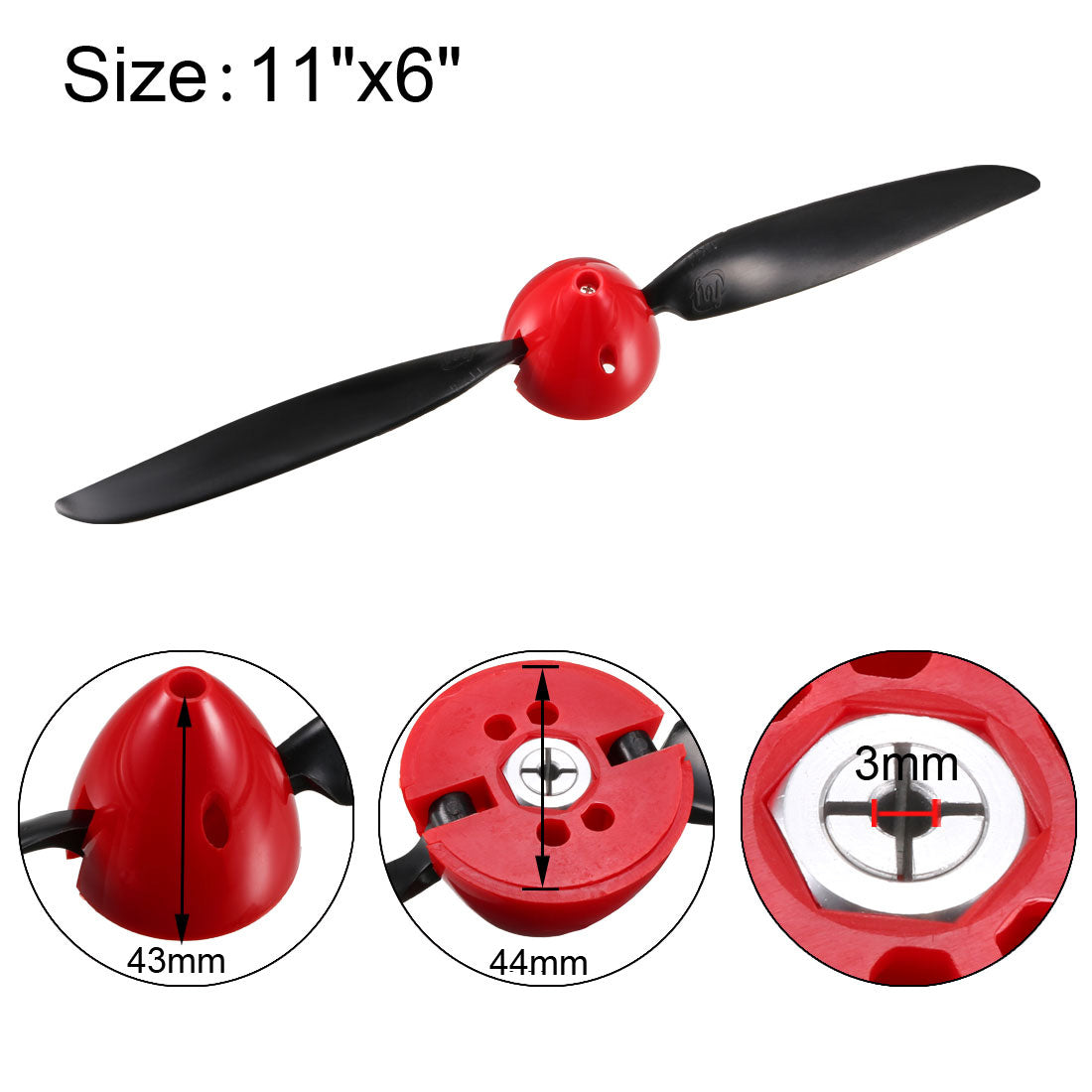 uxcell Uxcell RC Folding Propellers 11x6 inch Spinner Size D44xH43mm 3mm Motor Shaft Dia. 2-Vane for Airplane Helicopter Toy Nylon