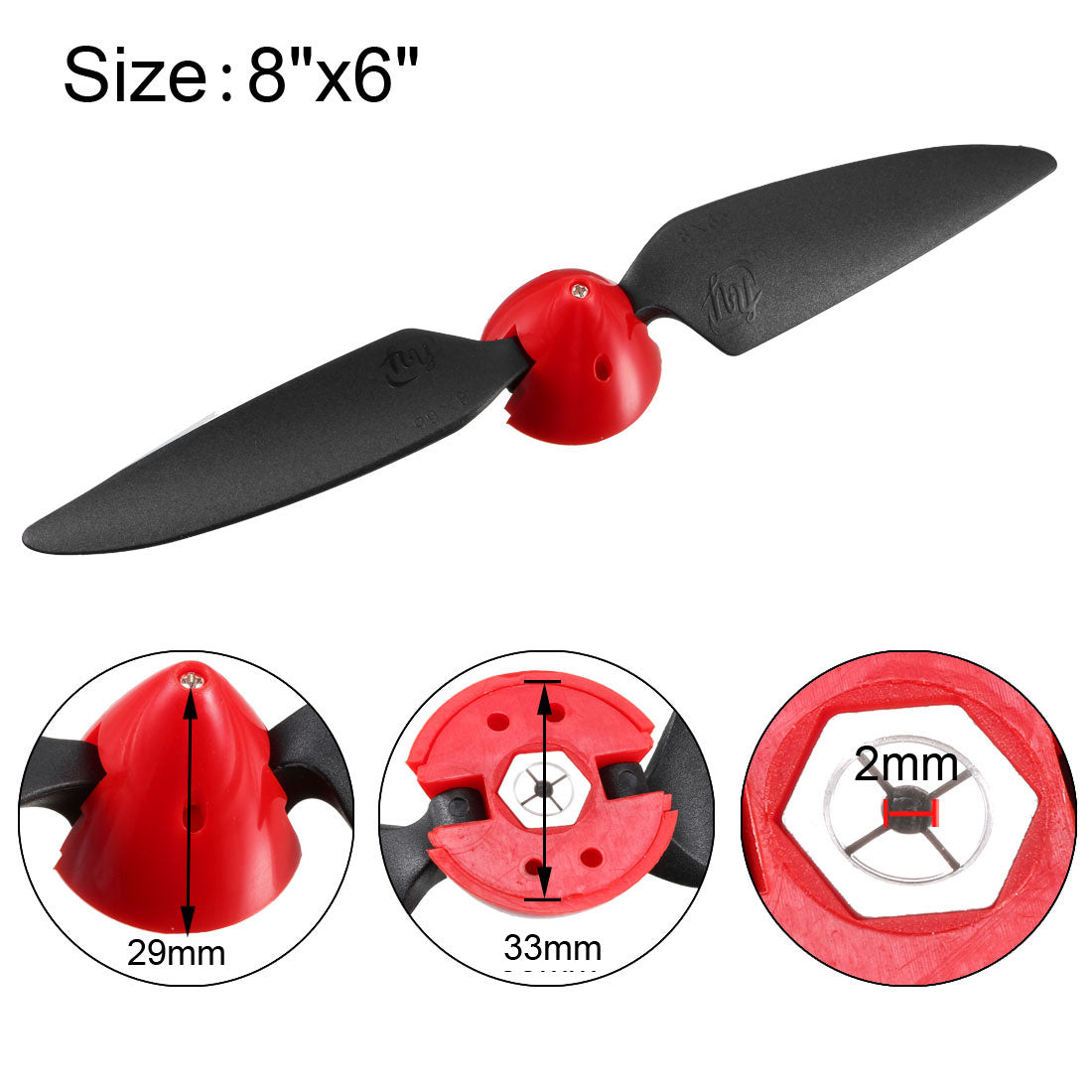 uxcell Uxcell RC Folding Propellers 8x6 inch Spinner Size D33xH29mm 2mm Motor Shaft Dia. 2-Vane for Airplane Helicopter Toy Nylon