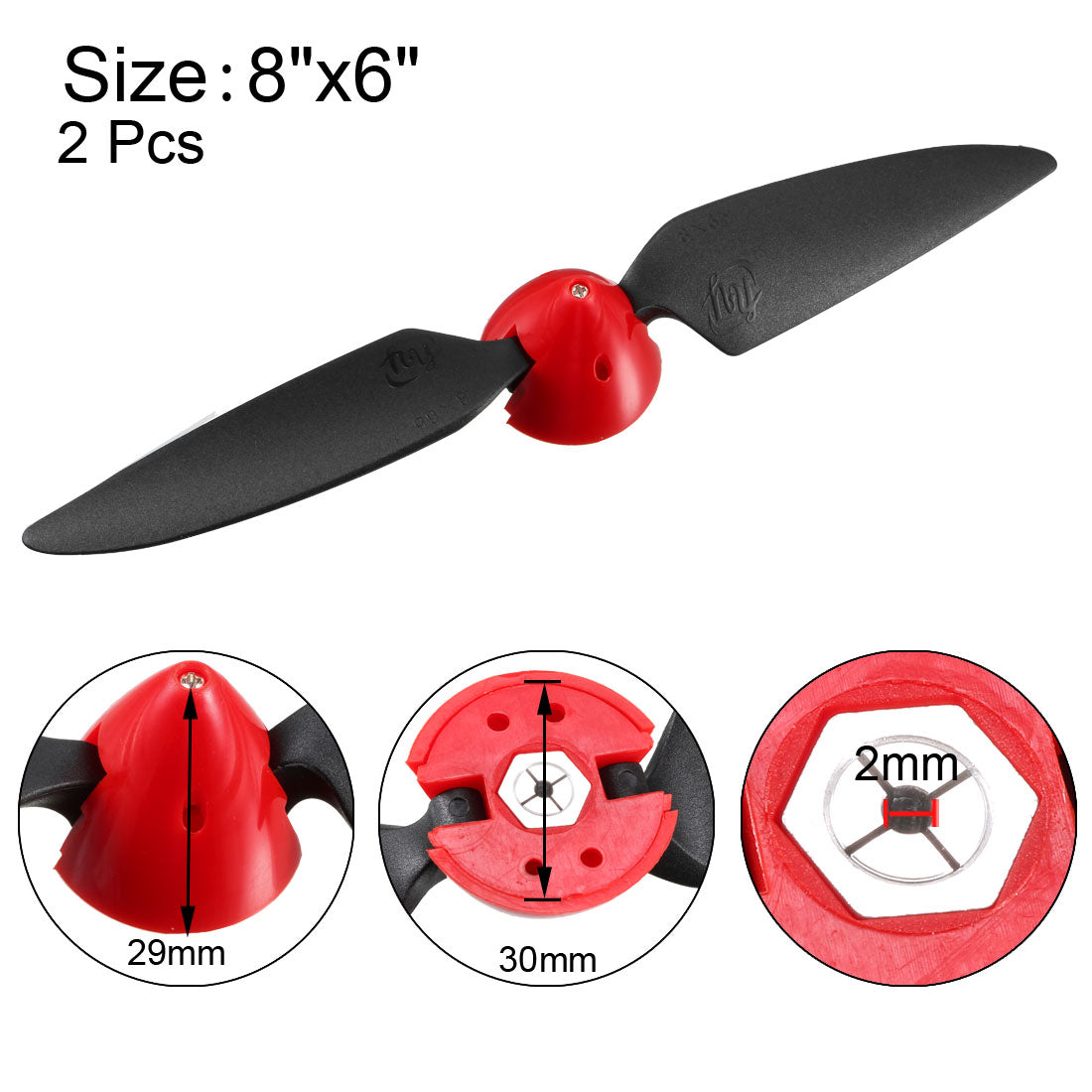 uxcell Uxcell RC Folding Propellers 8x6 Inch Spinner Size D33xH29mm 2mm Motor Shaft Dia. 2-Vane for Airplane Helicopter Nylon 2pcs