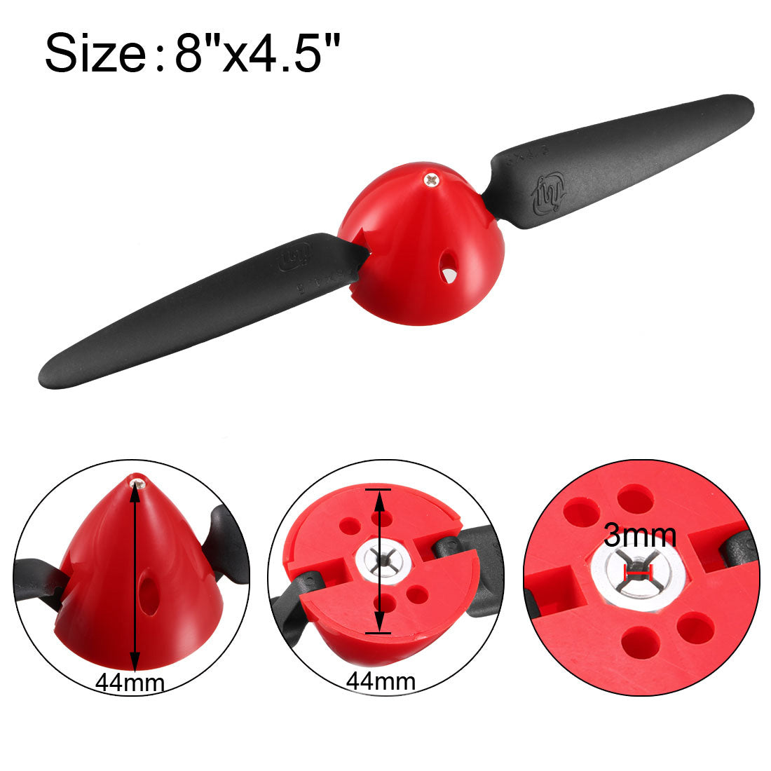 uxcell Uxcell RC Folding Propellers 8x4.5 inch Spinner Size D44xH44mm 3mm Motor Shaft Dia. 2-Vane for Airplane Helicopter Toy Nylon