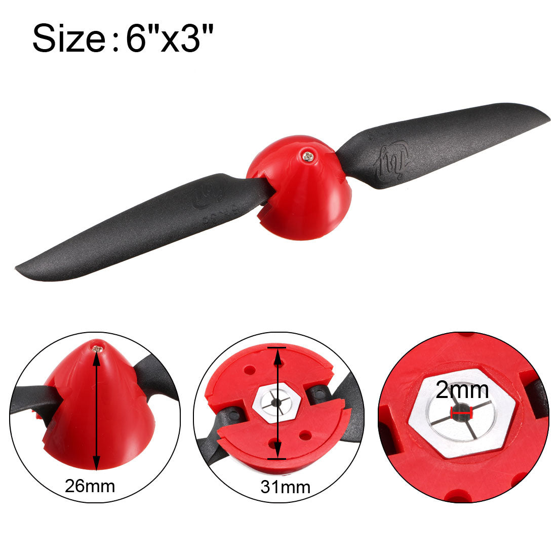 uxcell Uxcell RC Folding Propellers 6x3 inch Spinner Size D31xH26mm 2mm Motor Shaft Dia. 2-Vane for Airplane Helicopter Toy Nylon