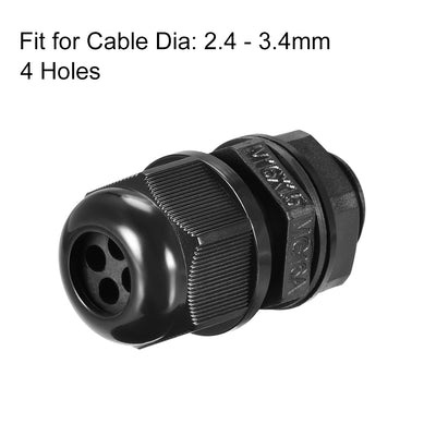 Harfington Uxcell M16 Cable Gland 4 Holes Waterproof IP68 Nylon Joint Adjustable Locknut for 2.4-3.4mm Dia Wire