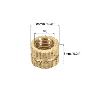 Harfington Uxcell Knurled Insert Nuts, M6 x 6mm(L) x 8mm(OD) Female Thread Brass Embedment Assortment Kit, 20 Pcs