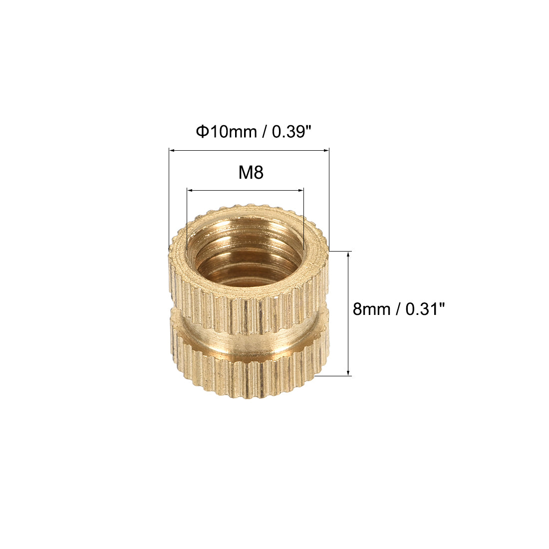 uxcell Uxcell Knurled Insert Nuts, M8 x 8mm(L) x 10mm(OD) Female Thread Brass Embedment Assortment Kit, 5 Pcs