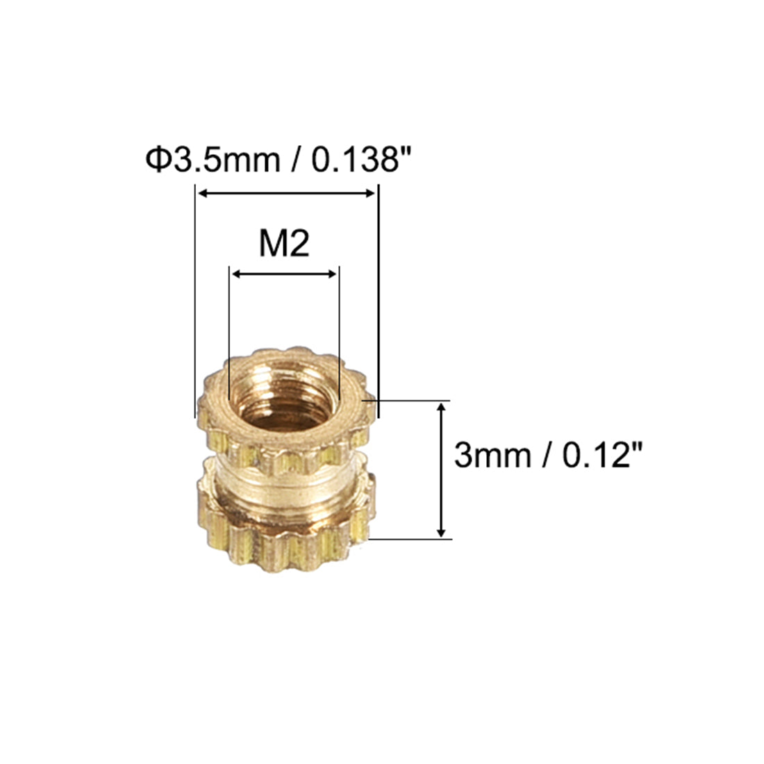 uxcell Uxcell Knurled Insert Nuts, M2 x 3mm(L) x 3.5mm(OD) Female Thread Brass Embedment Assortment Kit, 10 Pcs