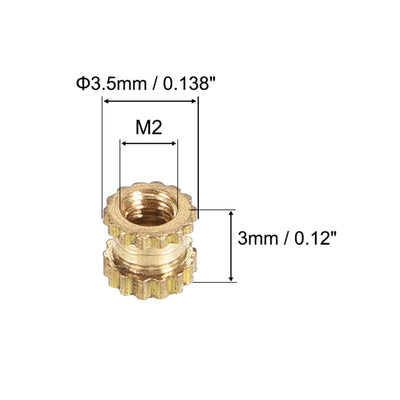 Harfington Uxcell Knurled Insert Nuts, M2 x 3mm(L) x 3.5mm(OD) Female Thread Brass Embedment Assortment Kit, 10 Pcs