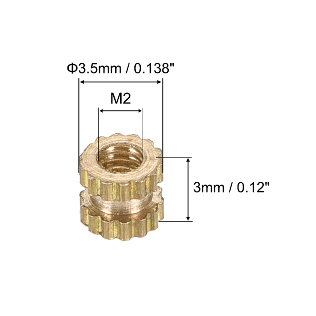 uxcell Uxcell Knurled Insert Nuts, M2 x 3mm(L) x 3.5mm(OD) Female Thread Brass Embedment Assortment Kit, 50 Pcs