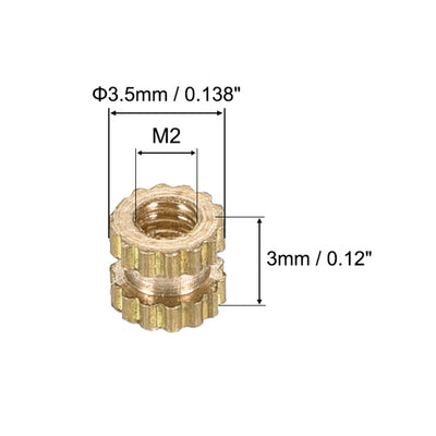 Harfington Uxcell Knurled Insert Nuts, M2 x 3mm(L) x 3.5mm(OD) Female Thread Brass Embedment Assortment Kit, 50 Pcs