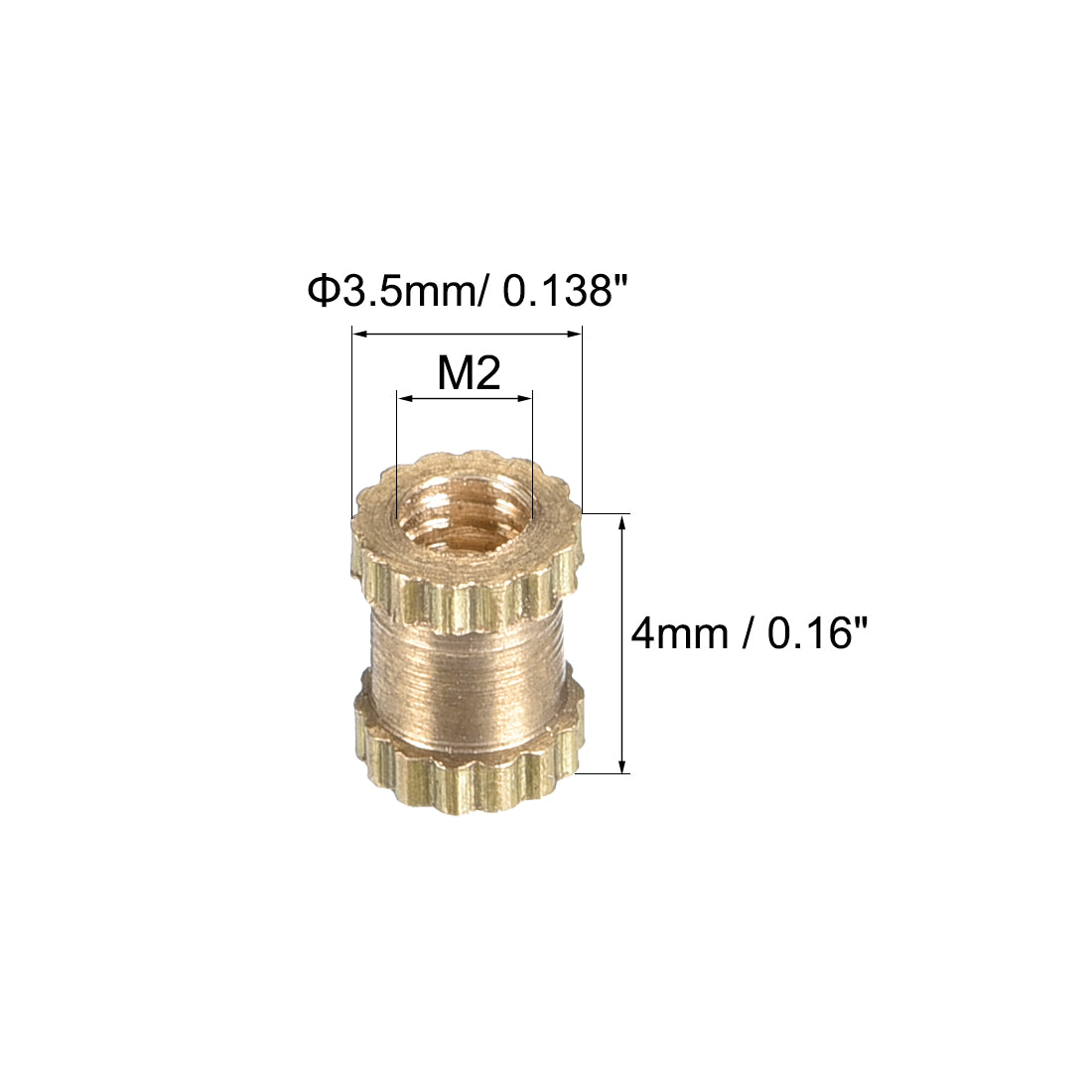 uxcell Uxcell M2 x 4mm(L) x 3.5mm(OD) Brass Knurled Threaded Insert Embedment Nuts, 20 Pcs