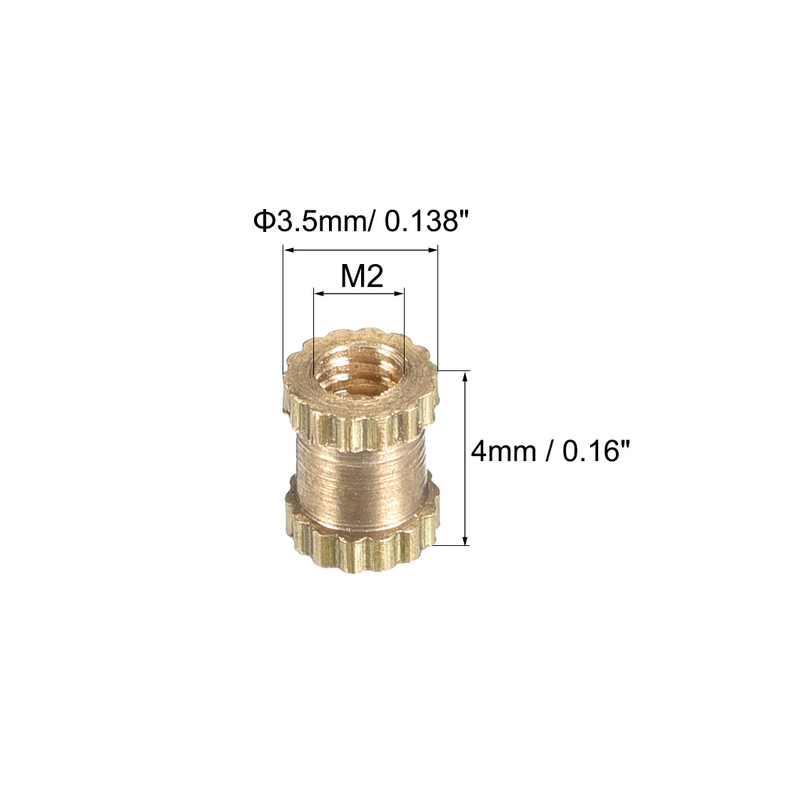 uxcell Uxcell M2 x 4mm(L) x 3.5mm(OD) Brass Knurled Threaded Insert Embedment Nuts, 30 Pcs