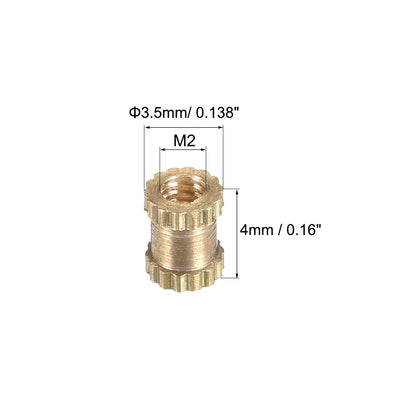 Harfington Uxcell M2 x 4mm(L) x 3.5mm(OD) Brass Knurled Threaded Insert Embedment Nuts, 30 Pcs