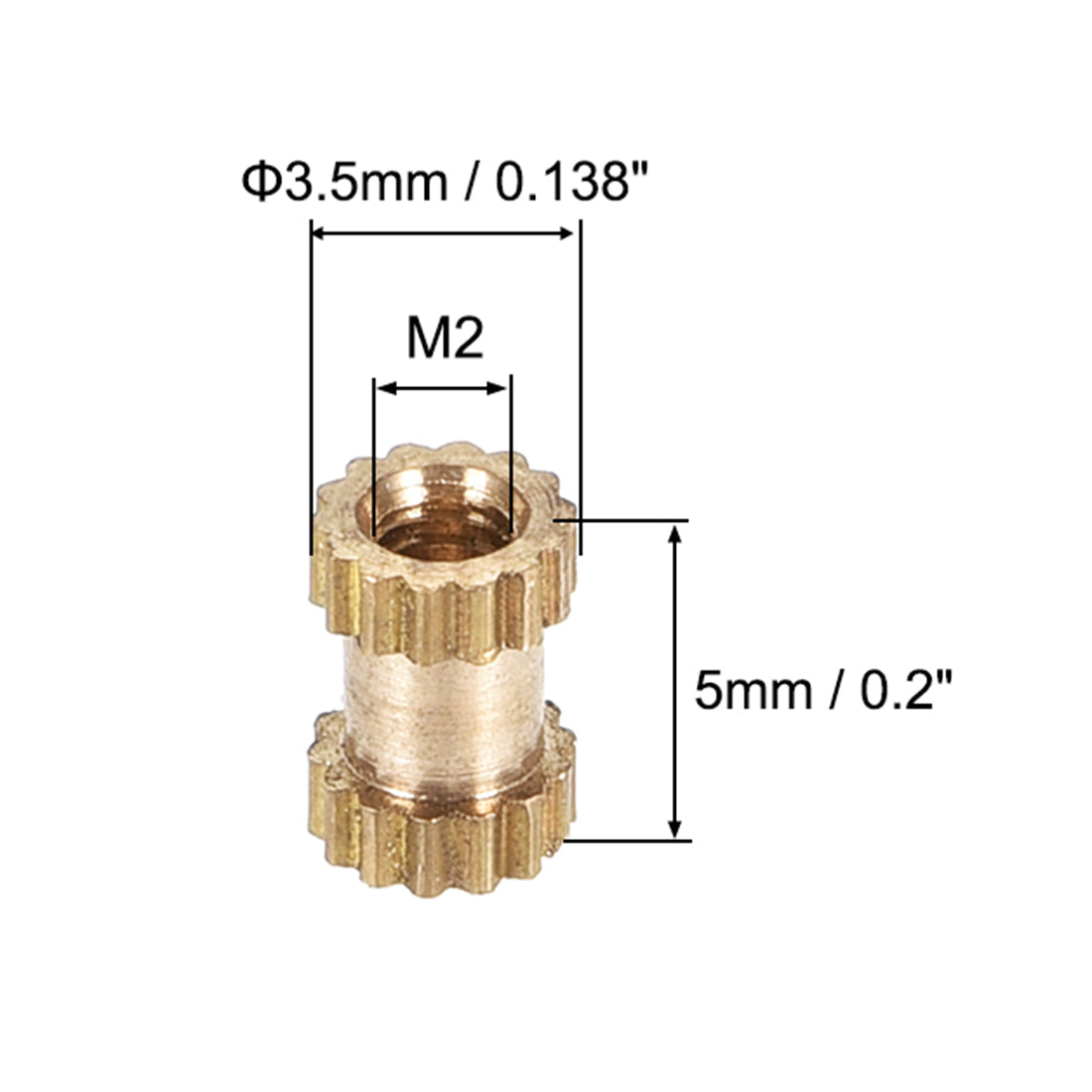 uxcell Uxcell Knurled Insert Nuts, M2 x 5mm(L) x 3.5mm(OD) Female Thread Brass Embedment Assortment Kit, 30 Pcs