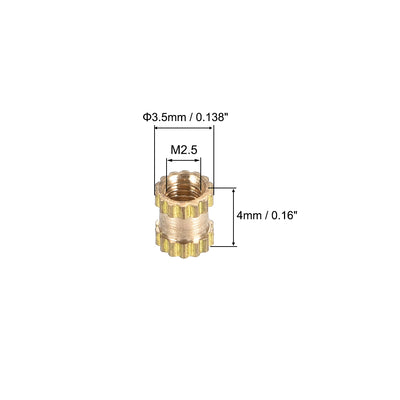 Harfington Uxcell Knurled Insert Nuts, M2.5 x 4mm(L) x 3.5mm(OD) Female Thread Brass Embedment Assortment Kit, 100 Pcs