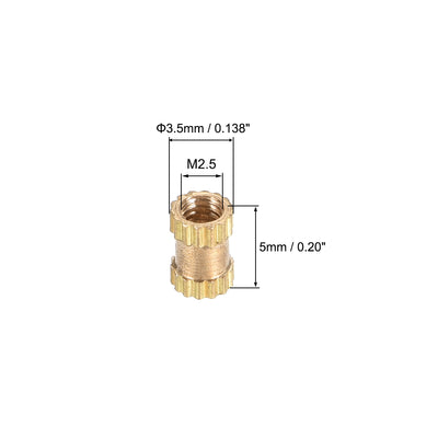 Harfington Uxcell Knurled Insert Nuts, M2.5 x 5mm(L) x 3.5mm(OD) Female Thread Brass Embedment Assortment Kit, 30 Pcs