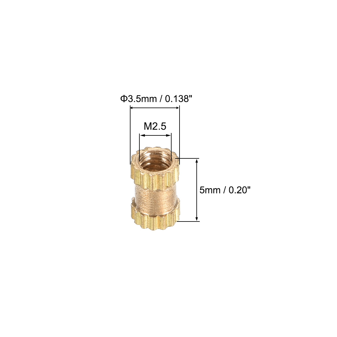 uxcell Uxcell Knurled Insert Nuts, M2.5 x 5mm(L) x 3.5mm(OD) Female Thread Brass Embedment Assortment Kit, 50 Pcs