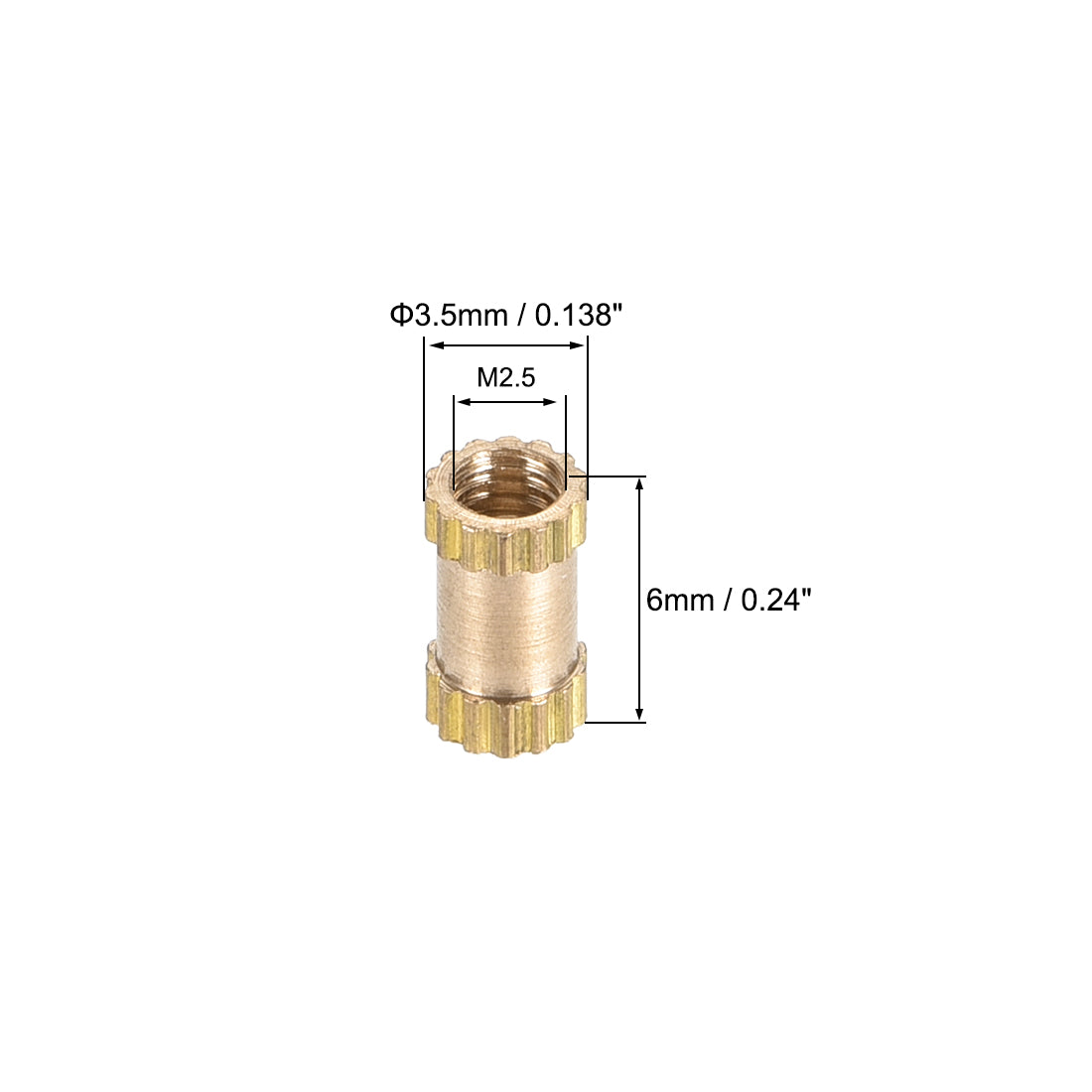 uxcell Uxcell Knurled Insert Nuts, M2.5 x 6mm(L) x 3.5mm(OD) Female Thread Brass Embedment Assortment Kit, 50 Pcs