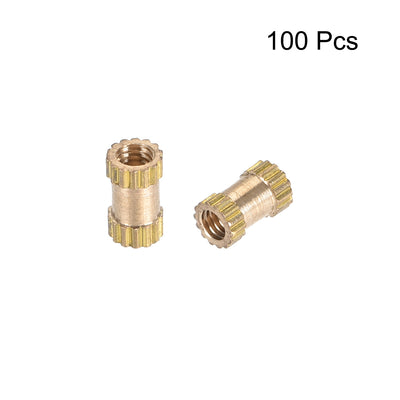 Harfington Uxcell Knurled Insert Nuts, M2.5 x 6mm(L) x 3.5mm(OD) Female Thread Brass Embedment Assortment Kit, 100 Pcs