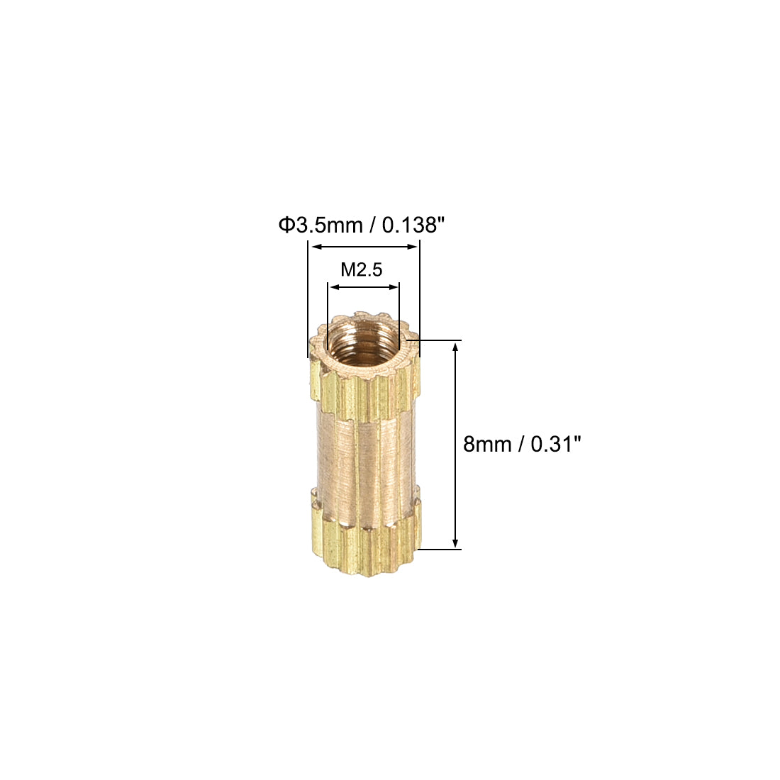 uxcell Uxcell Knurled Insert Nuts, M2.5 x 8mm(L) x 3.5mm(OD) Female Thread Brass Embedment Assortment Kit, 50 Pcs