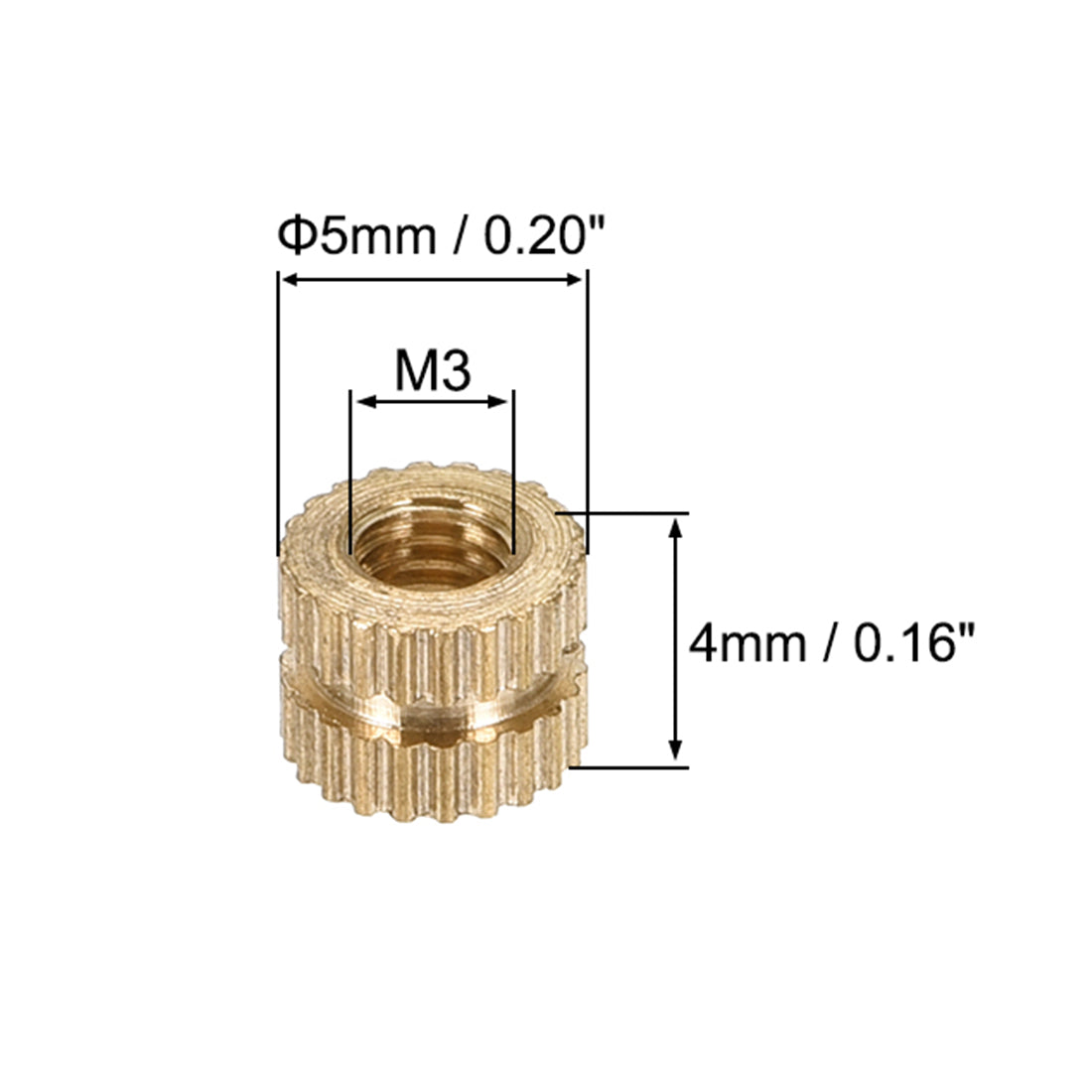 uxcell Uxcell Knurled Insert Nuts, M3 x 5mm(L) x 5mm(OD) Female Thread Brass Embedment Assortment Kit 50pcs