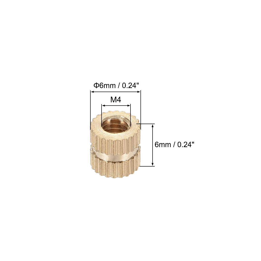 uxcell Uxcell Knurled Insert Nuts, M4 x 6mm(L) x 6mm(OD) Female Thread Brass Embedment Assortment Kit, 100 Pcs