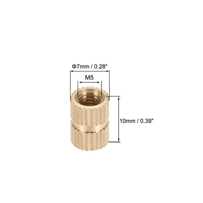 Harfington Uxcell Knurled Insert Nuts, M5 x 10mm(L) x 7mm(OD) Female Thread Brass Embedment Assortment Kit, 30 Pcs
