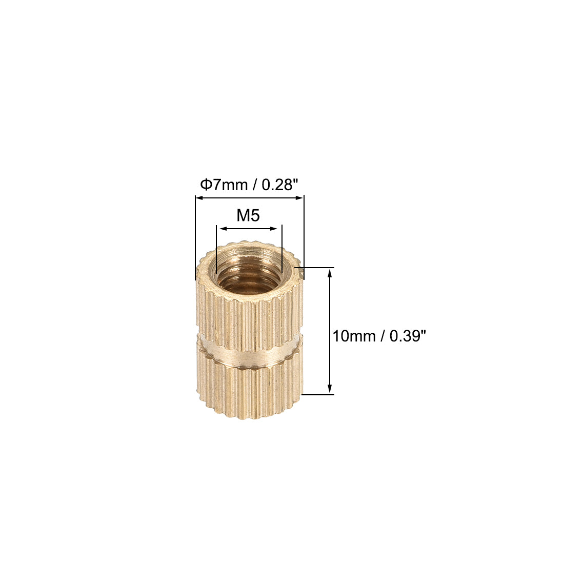 uxcell Uxcell Knurled Insert Nuts, M5 x 10mm(L) x 7mm(OD) Female Thread Brass Embedment Assortment Kit, 50 Pcs