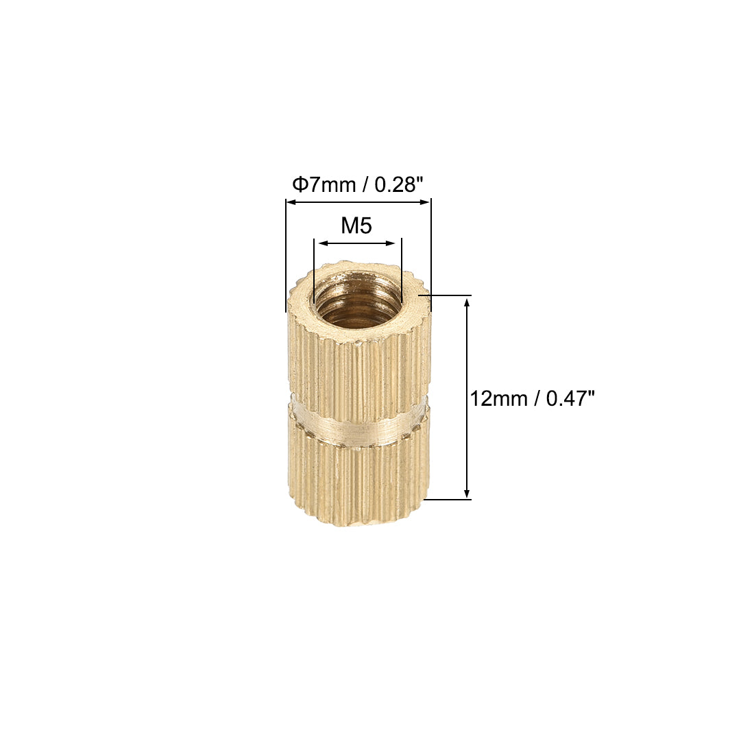 uxcell Uxcell Knurled Insert Nuts, M5 x 12mm(L) x 7mm(OD) Female Thread Brass Embedment Assortment Kit, 100 Pcs