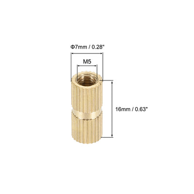 Harfington Uxcell Knurled Insert Nuts, M5 x 16mm(L) x 7mm(OD) Female Thread Brass Embedment Assortment Kit, 30 Pcs