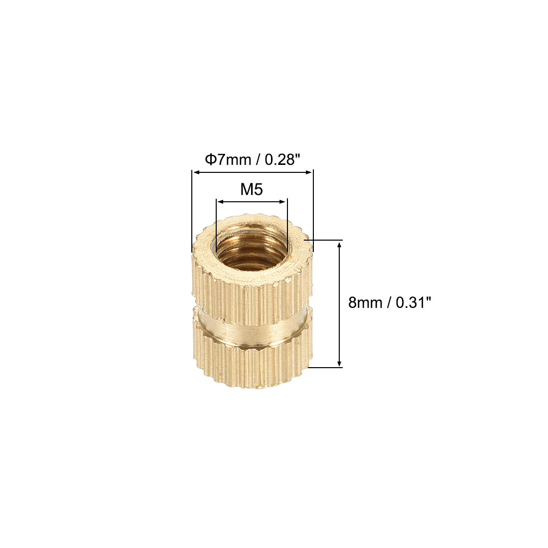 uxcell Uxcell Knurled Insert Nuts, M5 x 8mm(L) x 7mm(OD) Female Thread Brass Embedment Assortment Kit, 50 Pcs